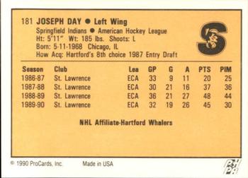 1990-91 ProCards AHL/IHL #181 Joe Day Back