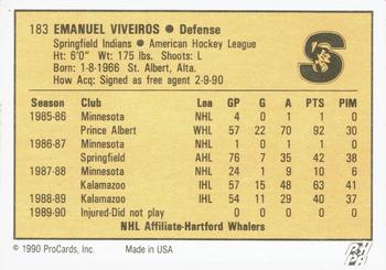 1990-91 ProCards AHL/IHL #183 Emanuel Viveiros Back