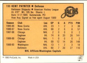 1990-91 ProCards AHL/IHL #196 Kent Paynter Back