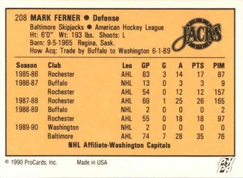 1990-91 ProCards AHL/IHL #208 Mark Ferner Back