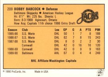 1990-91 ProCards AHL/IHL #209 Bob Babcock Back