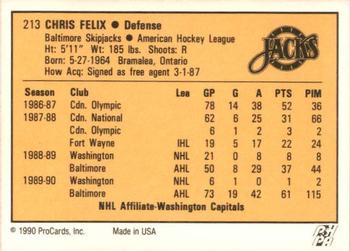 1990-91 ProCards AHL/IHL #213 Chris Felix Back