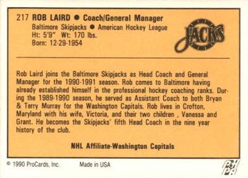 1990-91 ProCards AHL/IHL #217 Rob Laird Back