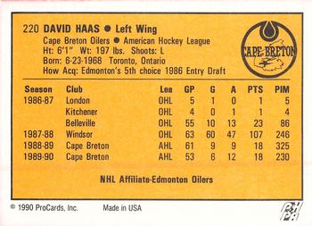 1990-91 ProCards AHL/IHL #220 David Haas Back