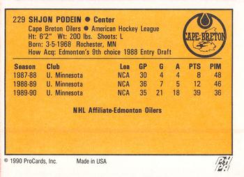 1990-91 ProCards AHL/IHL #229 Shjon Podein Back