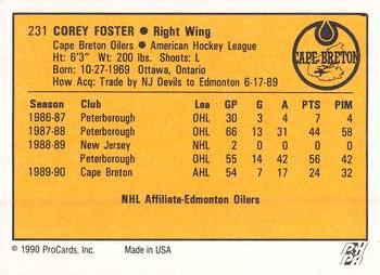 1990-91 ProCards AHL/IHL #231 Corey Foster Back