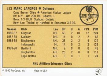 1990-91 ProCards AHL/IHL #233 Marc Laforge Back