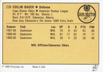 1990-91 ProCards AHL/IHL #238 Collin Bauer Back