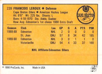 1990-91 ProCards AHL/IHL #239 Francois Leroux Back
