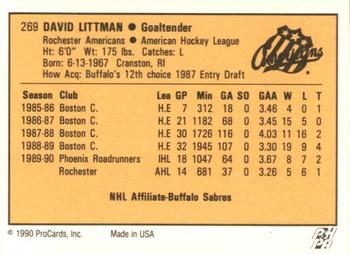 1990-91 ProCards AHL/IHL #269 David Littman Back