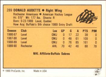 1990-91 ProCards AHL/IHL #289 Donald Audette Back