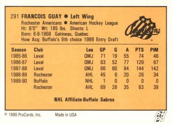 1990-91 ProCards AHL/IHL #291 Francois Guay Back