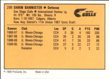1990-91 ProCards AHL/IHL #298 Darin Bannister Back
