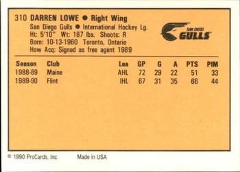 1990-91 ProCards AHL/IHL #310 Darren Lowe Back