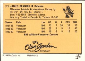 1990-91 ProCards AHL/IHL #329 Jim Benning Back