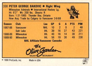 1990-91 ProCards AHL/IHL #330 Peter Bakovic Back