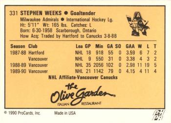 1990-91 ProCards AHL/IHL #331 Steve Weeks Back