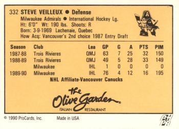 1990-91 ProCards AHL/IHL #332 Steve Veilleux Back