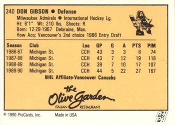 1990-91 ProCards AHL/IHL #340 Don Gibson Back
