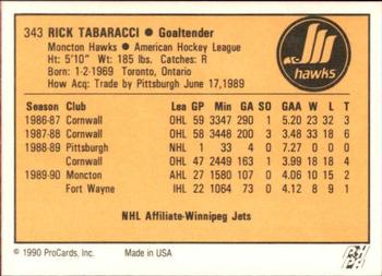1990-91 ProCards AHL/IHL #343 Rick Tabaracci Back