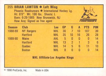 1990-91 ProCards AHL/IHL #355 Brian Lawton Back