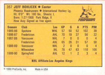 1990-91 ProCards AHL/IHL #357 Jeff Rohlicek Back