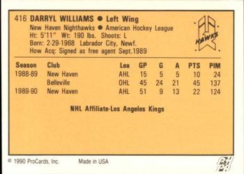 1990-91 ProCards AHL/IHL #416 Darryl Williams Back