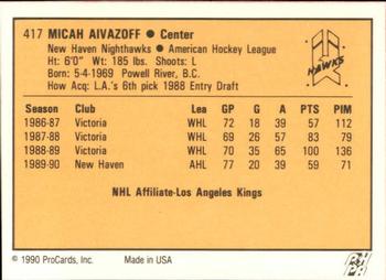 1990-91 ProCards AHL/IHL #417 Micah Aivazoff Back