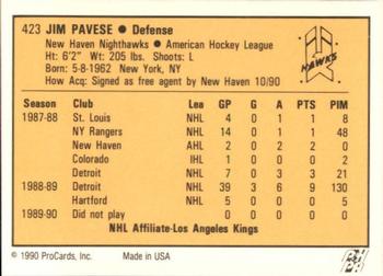 1990-91 ProCards AHL/IHL #423 Jim Pavese Back