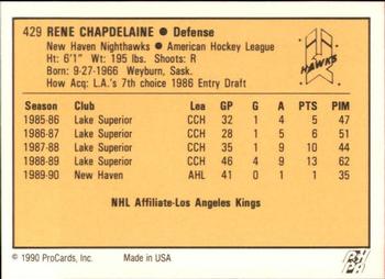 1990-91 ProCards AHL/IHL #429 Rene Chapdelaine Back