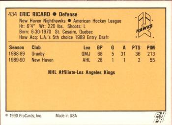1990-91 ProCards AHL/IHL #434 Eric Ricard Back