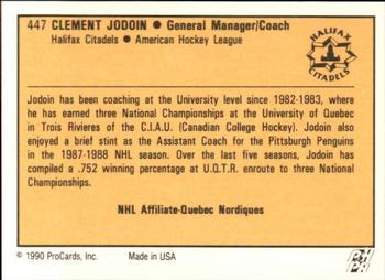 1990-91 ProCards AHL/IHL #447 Clement Jodoin Back