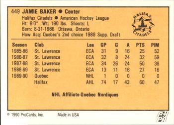 1990-91 ProCards AHL/IHL #449 Jamie Baker Back