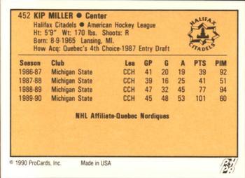 1990-91 ProCards AHL/IHL #452 Kip Miller Back