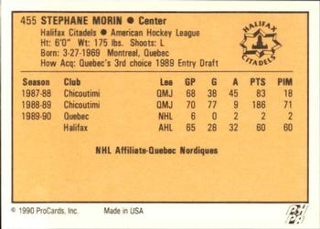 1990-91 ProCards AHL/IHL #455 Stephane Morin Back