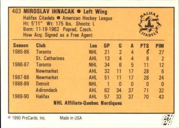 1990-91 ProCards AHL/IHL #463 Miroslav Ihnacak Back