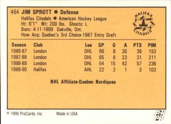 1990-91 ProCards AHL/IHL #464 Jim Sprott Back