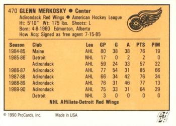 1990-91 ProCards AHL/IHL #470 Glenn Merkosky Back