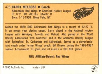 1990-91 ProCards AHL/IHL #476 Barry Melrose Back