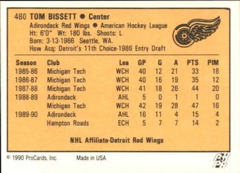 1990-91 ProCards AHL/IHL #480 Tom Bissett Back