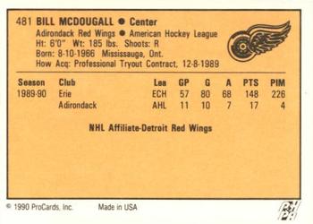 1990-91 ProCards AHL/IHL #481 Bill McDougall Back