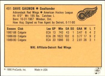 1990-91 ProCards AHL/IHL #491 Dave Gagnon Back