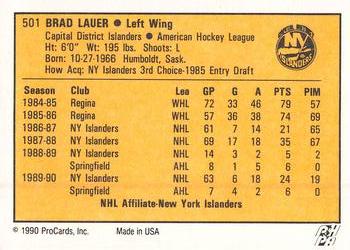1990-91 ProCards AHL/IHL #501 Brad Lauer Back