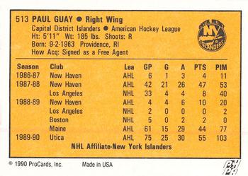 1990-91 ProCards AHL/IHL #513 Paul Guay Back