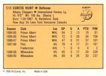 1990-91 ProCards AHL/IHL #516 Curtis Hunt Back
