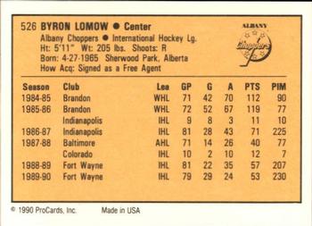 1990-91 ProCards AHL/IHL #526 Byron Lomow Back