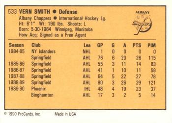 1990-91 ProCards AHL/IHL #533 Vern Smith Back