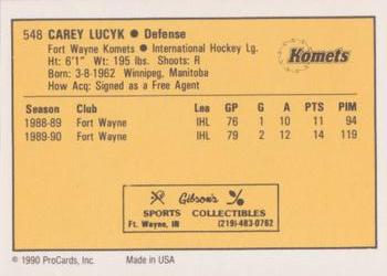 1990-91 ProCards AHL/IHL #548 Carey Lucyk Back