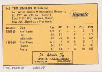 1990-91 ProCards AHL/IHL #549 Tom Karalis Back