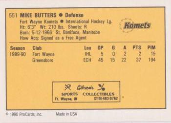 1990-91 ProCards AHL/IHL #551 Mike Butters Back